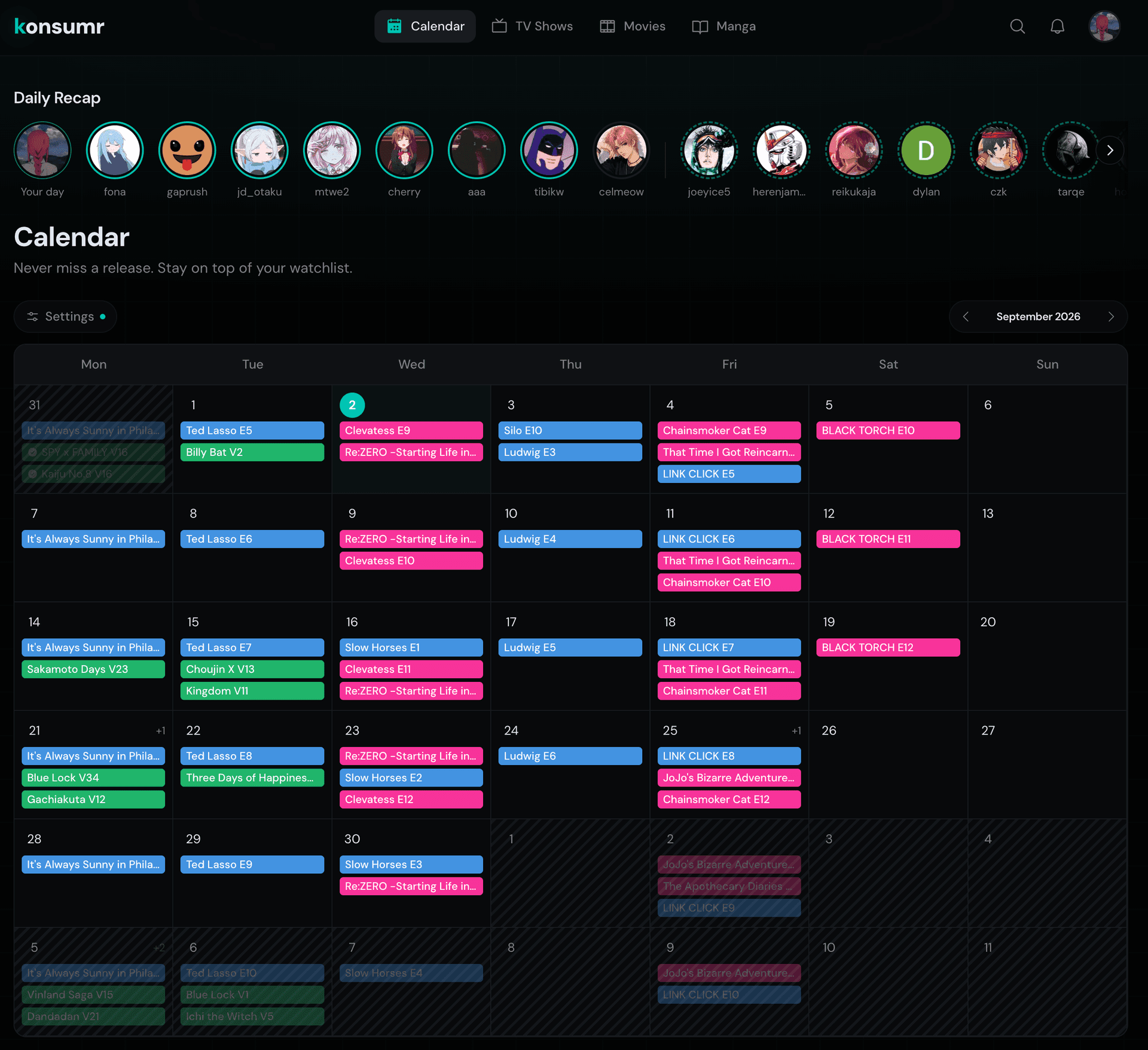 Release calendar month view